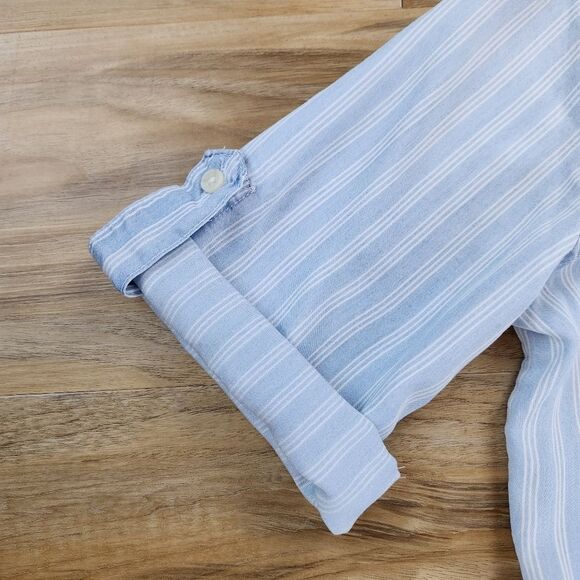 🔹️Anthropologie Thread & Supply Blue Stripe Raw Hem Dress Medium - Picture 10 of 12